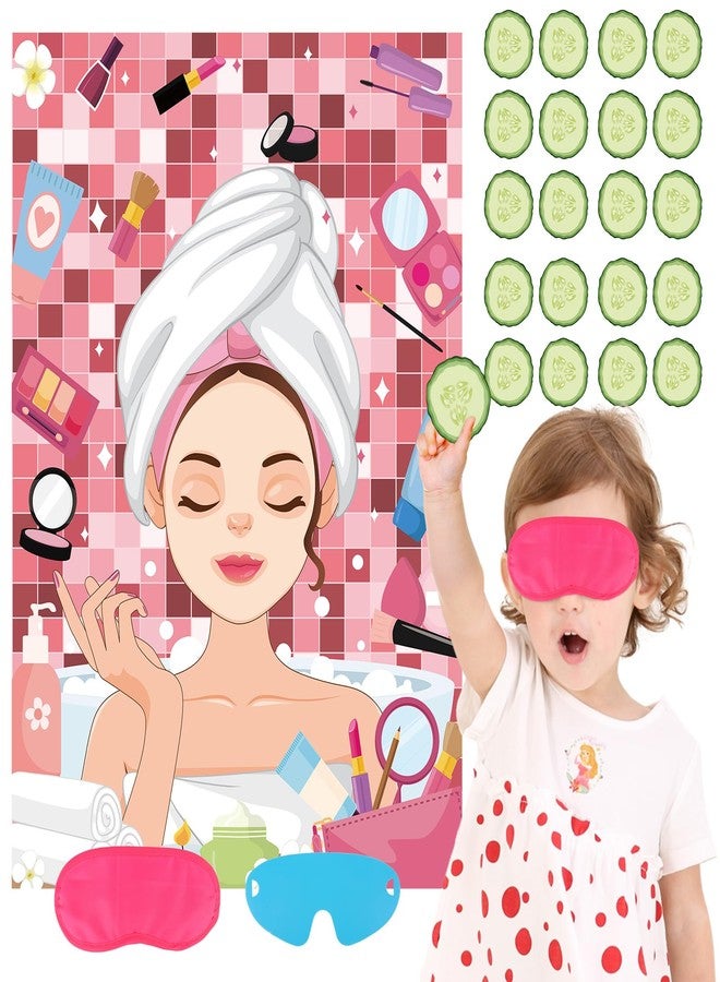 Atiloy Spa Party Games Pin The Cucumbers on The Girl Large Spa Party Games Poster With 42 Pcs Cucumber Stickers Blindfolds Game Makeup Party Decorations for Kids Girls Women Birthday Slumber Party Supplies - Image 1
